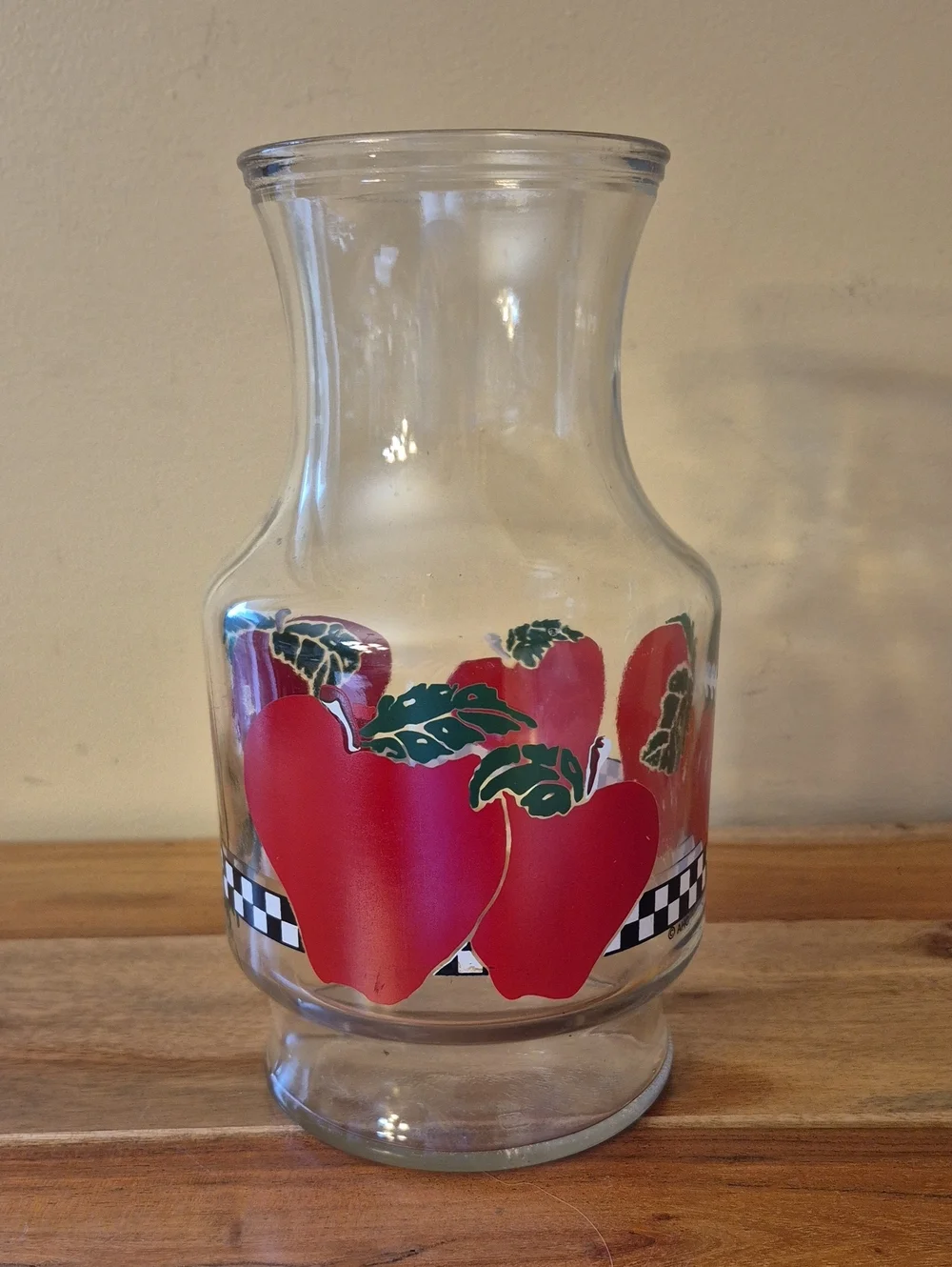 Vintage Anchor Hocking Glass Carafe with Red Apple Motif - Country Cottage